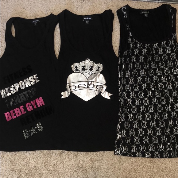 bebe Tops Lot Of 3 Bebe Black Tank Tops Gym Crown Logo Poshmark